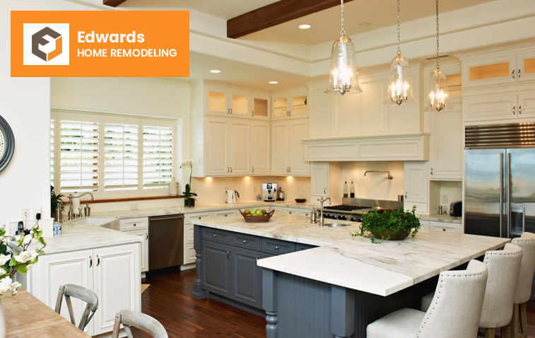 Kitchen with pendant lighting and large windows for natural light integration.