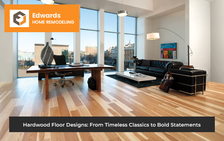 Modern office space featuring elegant hardwood flooring.